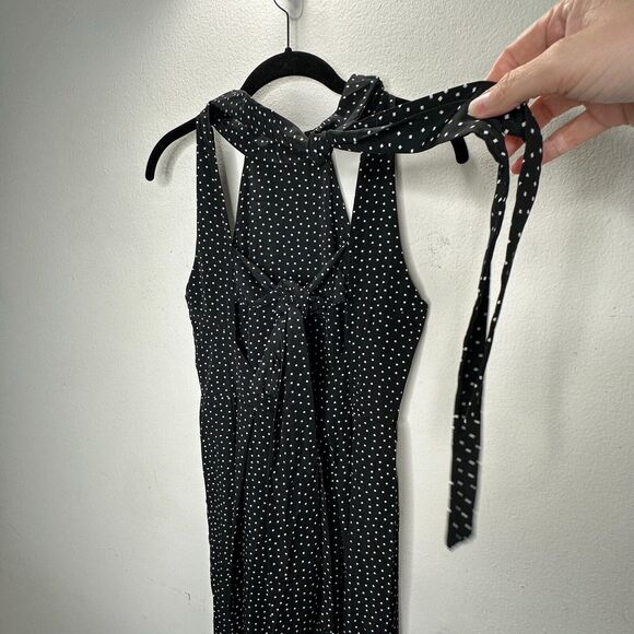 Audrey Halterneck Black White Polka Dot Open Tie Back Pleat Wide Leg Jumpsuit S - Picture 6 of 16